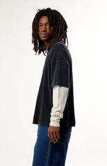 Pacsun Black Waffle Knit 2Fer Layered Long Sleeve T-Shirt