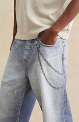 RARE DNM EDIT Medium Indigo Graphic Printed Chain Baggy Jeans