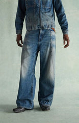RARE DNM EDIT Tinted Medium Blue Studded Extreme Baggy Jeans