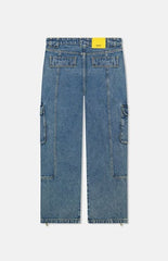 WeSC Medium Blue Baggy Denim Zipper Cargo Pants