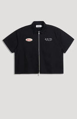 DARC SPORT ATHLETICS Zip Up Short Sleeve Cropped Oversized Shirt
