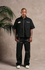DARC SPORT ATHLETICS Zip Up Short Sleeve Cropped Oversized Shirt