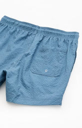 Pacsun Blue Logo Seersucker 4.5" Swim Trunks