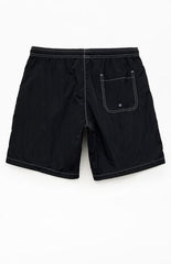 Pacsun Black Baggy Contrast Crinkle 8" Swim Trunks