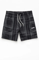 Pacsun Black Plaid Eco 6.5" Swim Trunks