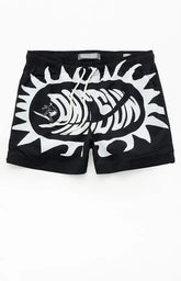 Pacsun Black Logo Seersucker 4.5" Swim Trunks