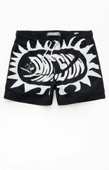 Pacsun Black Logo Seersucker 4.5" Swim Trunks