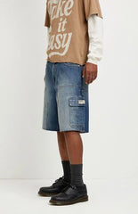 Pacsun Parker Baggy Jean Shorts Cargo Carpenter Medium Blue