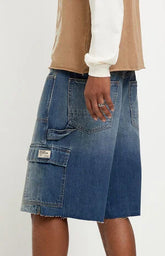 Pacsun Parker Baggy Jean Shorts Cargo Carpenter Medium Blue