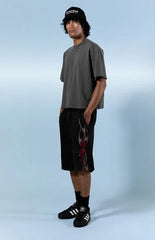 Pacsun Washed Black Fleece Graphic Baggy Sweat Shorts