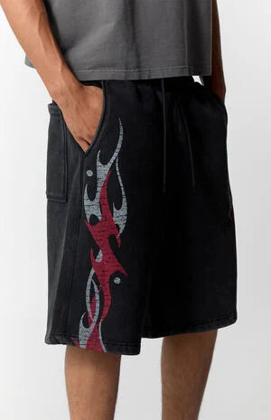 Pacsun Washed Black Fleece Graphic Baggy Sweat Shorts
