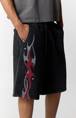 Pacsun Washed Black Fleece Graphic Baggy Sweat Shorts
