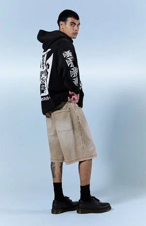 Pacsun Parker Baggy Jean Shorts Tan Washed