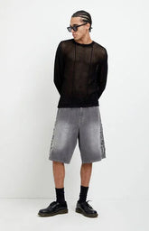 Pacsun Austin Extreme Baggy Jean Shorts Cyber Applique Faded Gray