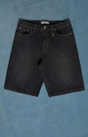 Pacsun Austin Extreme Baggy Jean Shorts Pinstripe Washed Black