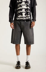 Pacsun Austin Extreme Baggy Jean Shorts Pinstripe Washed Black