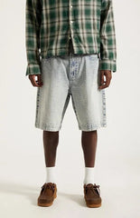 Pacsun Parker Baggy Jean Shorts Jacquard Checkered Light Blue