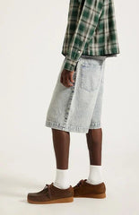 Pacsun Parker Baggy Jean Shorts Jacquard Checkered Light Blue