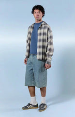 Pacsun Austin Extreme Baggy Jean Shorts Textured Slub Light Blue