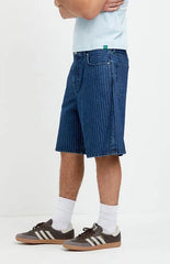 Pacsun Parker Baggy Jean Shorts Striped Dark Blue