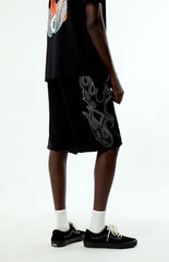 Von Dutch Rhinestone Baggy Fleece Sweat Shorts