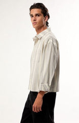 Pacsun Cream Striped Noto Long Sleeve Cropped Shirt
