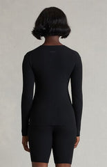 Fear of God ESSENTIALS Women's Vintage Black Signature Ribbed Knit Long Sleeve Zip Up Top