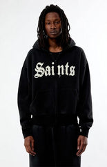 Pacsun Saints Raw Applique Cropped Full Zip Hoodie