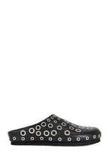 AZALEA WANG Women's Black Marsha Grommet Flat Mules