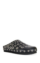 AZALEA WANG Women's Black Marsha Grommet Flat Mules