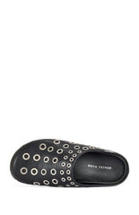 AZALEA WANG Women's Black Marsha Grommet Flat Mules