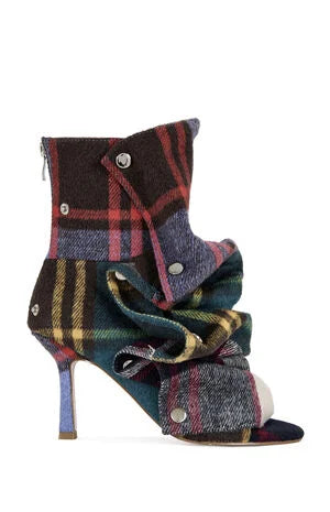 AZALEA WANG Women's Plaid Birdsong Peep Toe Stiletto Booties