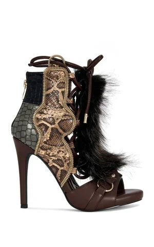 AZALEA WANG Women's Heather Animal Print Stiletto Sandals