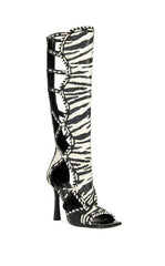 AZALEA WANG Women's Indranihigh Zebra Stiletto Sandal Boots