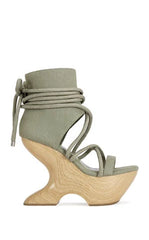AZALEA WANG Women's Tiziano Olive Curved Wrap Around Platform Sandals