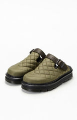 Dr Martens Olive Zebzag Quilted Canvas Slingback Platform Mules