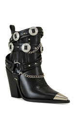 AZALEA WANG Women's Riggins Black Western Booties