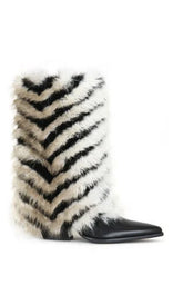 AZALEA WANG Women's Jonette Black Multi Faux Fur Booties