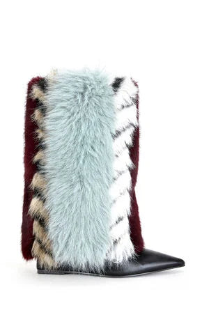AZALEA WANG Briash Blue Faux Fur Booties
