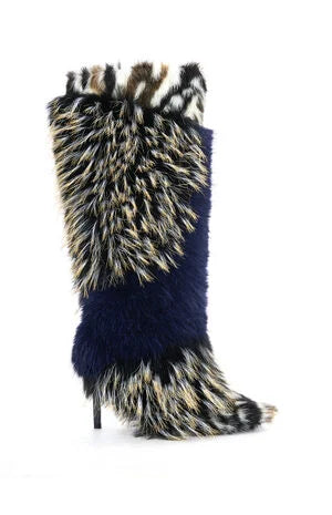 AZALEA WANG Upendo Navy Knee High Stiletto Boots