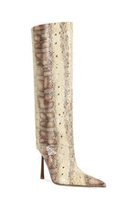 AZALEA WANG Women's Madeye Nude Snake Stiletto Boots