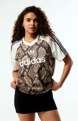 adidas Snakeskin Print Satin Short Sleeve Oversized Jersey