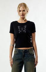Third Charm Rhinestone Butterfly Skimmer T-Shirt