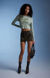 Third Charm Butterfly Long Sleeve Cropped T-Shirt