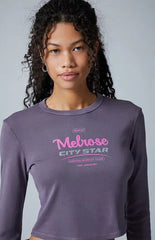 Third Charm Melrose City Star Long Sleeve Cropped T-Shirt