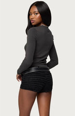 Edikted Daphne Ribbed Long Sleeve T-Shirt