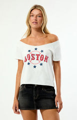 WILD COLLECTIVE x MLB Boston Red Sox Off-The-Shoulder T-Shirt