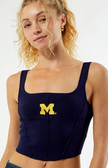 HYPE & VICE Michigan Wolverines Knit Corset Top