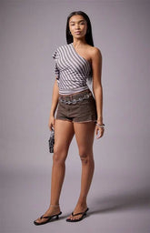 Third Charm Joan One Shoulder Striped Top
