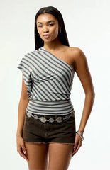 Third Charm Joan One Shoulder Striped Top